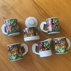 Rainforest by Vitromaster - set of 4 mugs, 1 sugar bowl & 1 creamer pitcher